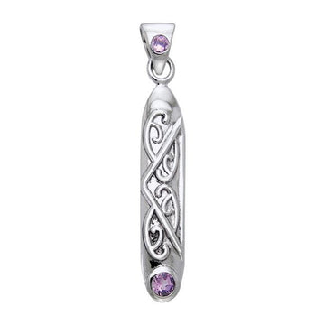Celtic Maori Long Sterling Silver Pendant with Gemstone TPD1214 - Jewelry